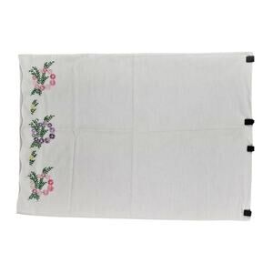 VINTAGE WHITE PILLOWCASE – FLORAL CROSS-STITCH – SCALLOPED EDGE – BOUQUET DESIGN
